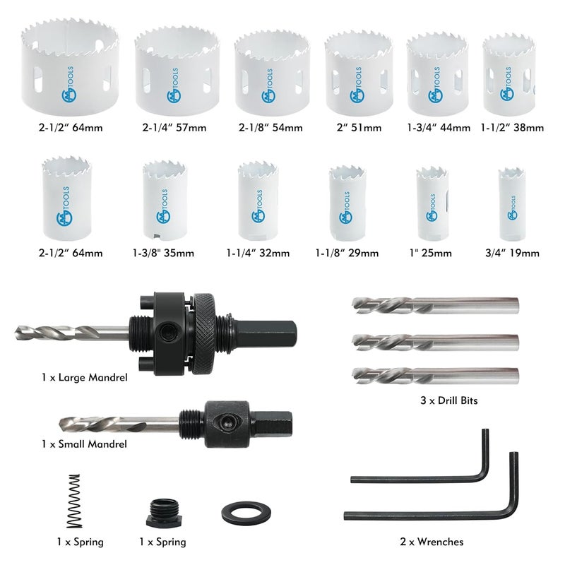GMTOOLS Hole Saw Kit Bi Metal, with 3/4" to 2-1/2" 22 PCS Saw Blades in Case, Hole Saw Set for Metal, Wood and Plastic, with Clean and Smooth Cutting Edge, Fast Chip Removal - Image 2